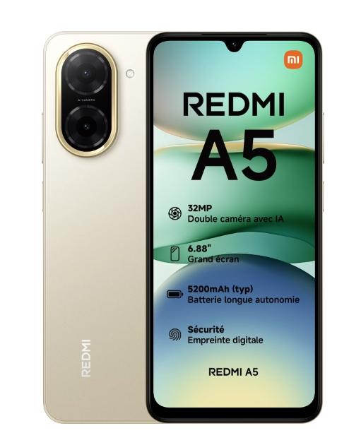 Telefon Mobil Xiaomi Redmi A5, Procesor Unisoc T7250 Octa-Core, IPS LCD Capacitive Touchscreen 6.88inch, 3GB RAM, 64GB Flash, Camera 32 MP, Wi-Fi, 4G, Dual SIM, Android (Auriu)