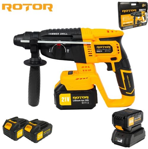 Ciocan rotopercutor cu acumulator, Rotor RRH21V 21V/3Ah , 1800 rpm, 4450 bpm (Negru/Galben)