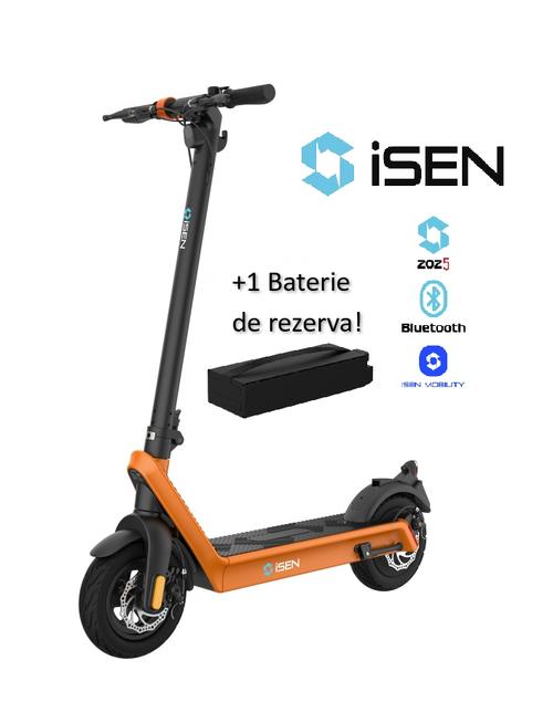 Trotineta electrica pliabila iSEN X9 Plus 2025, Bluetooth, roti 10inch, motor 850W, autonomie maxima 65km, viteza 40km/h, baterie detasabila 15.6Ah (Portocaliu) + 1 baterie X9 Plus 36V