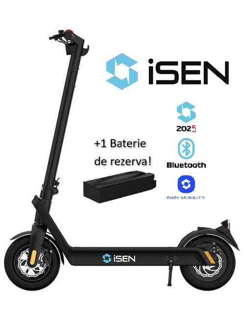 Trotineta electrica pliabila iSEN X9 Plus 2025, Bluetooth, roti 10inch, motor 850W, autonomie maxima 65km, viteza 40km/h, baterie detasabila 15.6Ah (Negru)	+ 1 baterie X9 Plus 36V