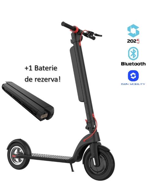 Trotineta electrica pliabila iSEN X8 2025, aplicatie dedicata, roti 10inch, motor 350W, autonomie 45km, viteza 38km/h, baterie detasabila (Negru)	 + 1 baterie X8 2025 36V