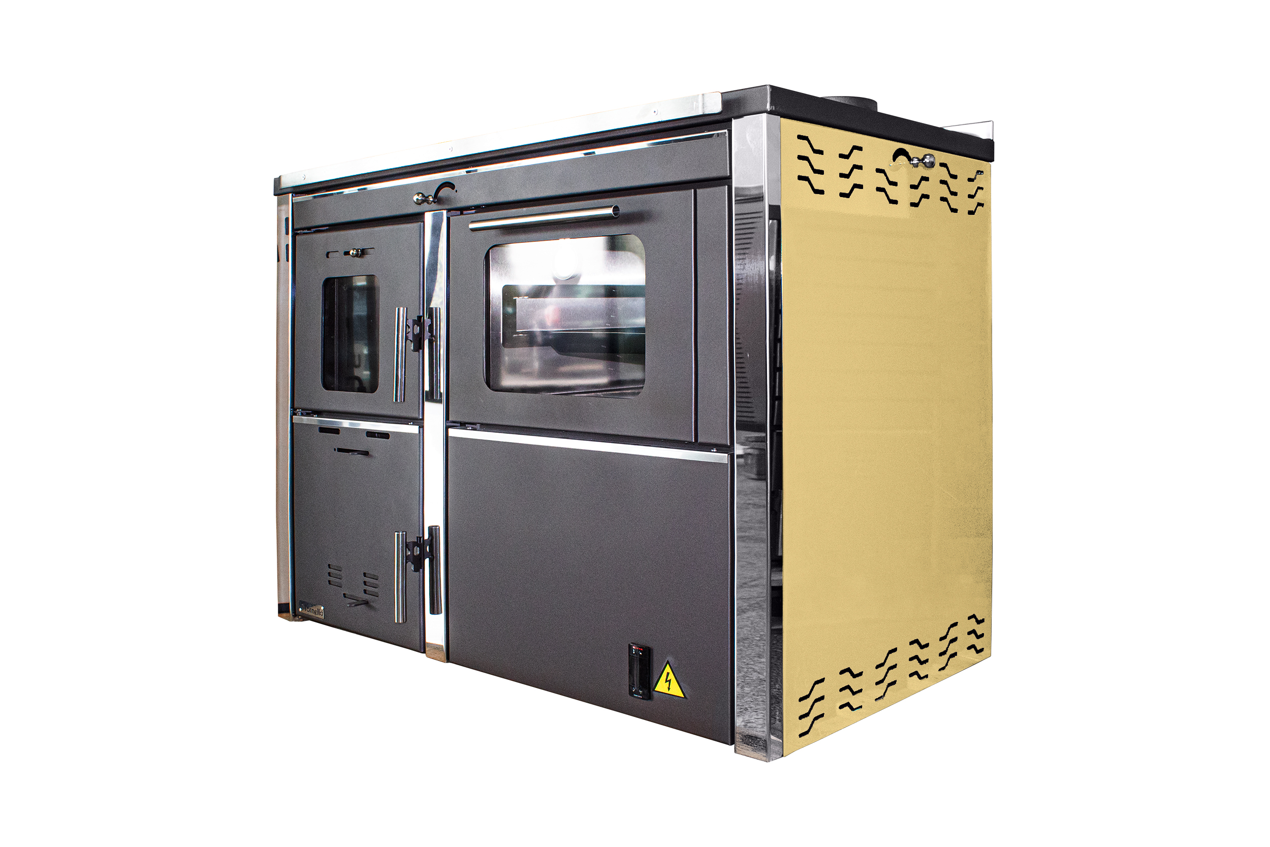 Termosemineu FORNELLO STAR CREM 34 kw pe combustibil solid ( lemn,carbune,bricheti ) ce se poate utiliza atat pentru incalzirea locuintelor, cat si pentru gatit (este prevazuta cu plita si cuptor pentru gatit) si este echipat cu pompa de ci