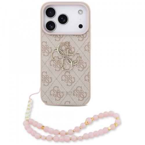 Husa pentru Apple iPhone 17 Pro, Guess, 4G Classic Logo with Strap, Roz