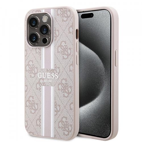 Husa MagSafe pentru Apple iPhone 15 Pro, Guess, 4G Printed Stripes, Roz