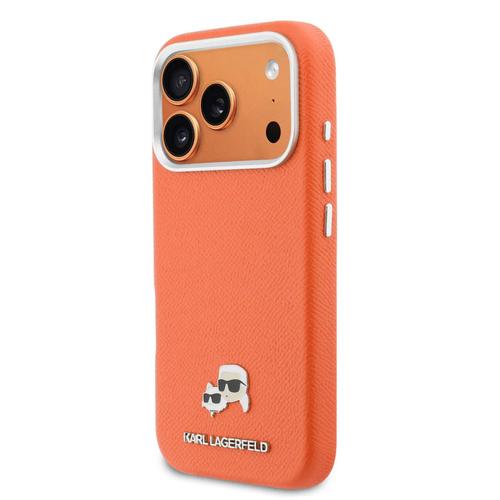 Husa Karl Lagerfeld Karl & Choupette Head Pins Saffiano MagSafe iPhone 17 Pro, Portocaliu
