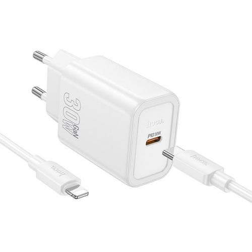 Incarcator Retea Cu Cablu Lightning 1m HOCO N62, 30W, 3A, 1 x USB-C (Alb)