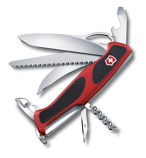 Briceag multifunctional Victorinox Rangergrip 57 M Hunter, 13 functii, Lama de eviscerare si lama blocare pentru o singura mana (Rosu/Negru)