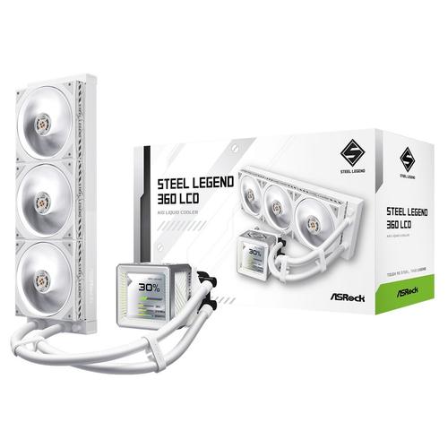 Cooler CPU AIO ASRock Steel Legend 360 LCD, Racire cu lichid, Ecran IPS LCD 3.4inch, 3x12cm, ARGB, 2500rpm (Alb)