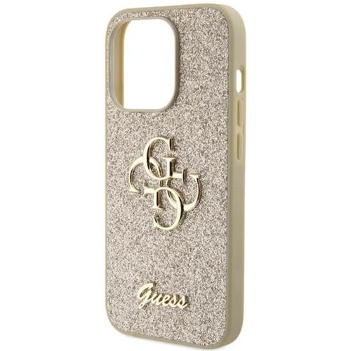 Husa Protectie Spate Guess Fixed Glitter 4G Metal Logo pentru Apple iPhone 15 Pro (Auriu)