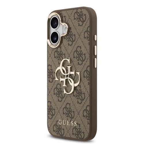 Husa Protectie Spate Guess PU Leather 4G Metal Logo Gold Frame pentru APple iPhone 17 (Maro)