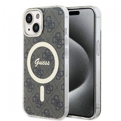 Husa MagSafe pentru Apple iPhone 15 Plus, Guess, IML 4G, Maro