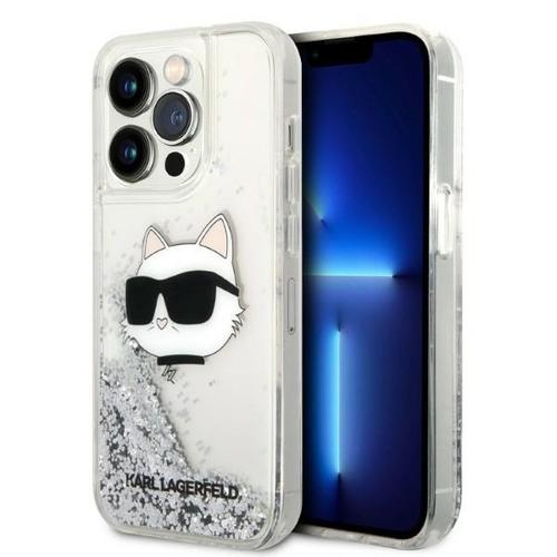 Husa pentru Apple iPhone 14 Pro Max, Karl Lagerfeld, Glitter Choupette's Head, Argintie