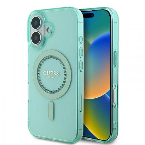 Husa MagSafe pentru Apple iPhone 16, Guess, IML Rhinestone, Verde