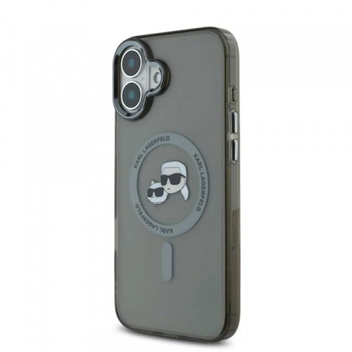 Husa MagSafe pentru Apple iPhone 16, Karl Lagerfeld, IML Metal Karl & Choupette's Heads, Neagra