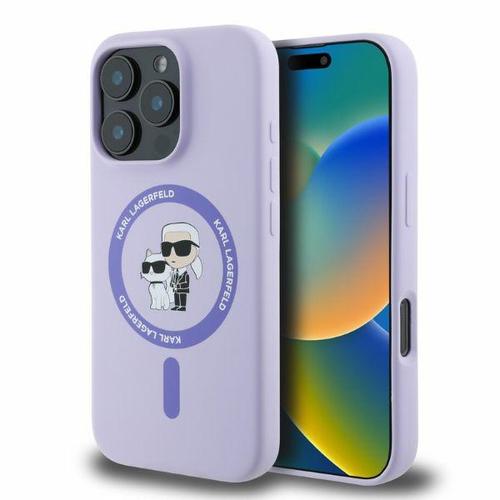 Husa MagSafe pentru Apple iPhone 16 Pro, Karl Lagerfeld, Silicone Ring Karl & Choupette, Mov