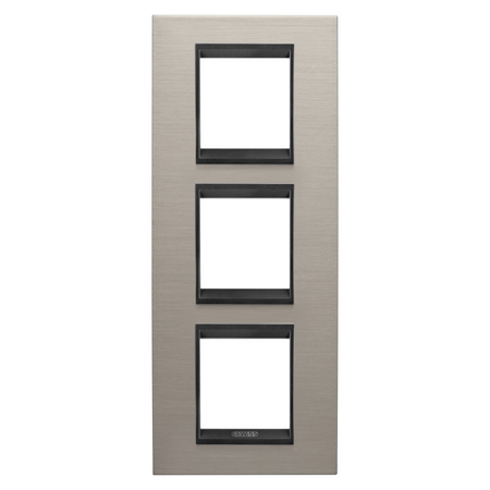PLACA INTERNATIONALA LUX - IN METAL - 2+2+2 MODULE VERTICALE - ALUMINIU PERIAT LAVY - CADRU INTERIOR NEGRU MAT - CHORUSMART