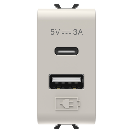 ÎNCARCATOR USB - TIP A+C - 3A - SATIN NATURAL - 1 MODUL - CHORUSMART