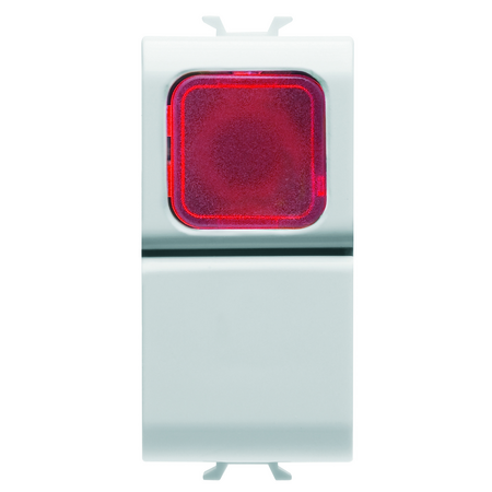 BUTON 1P 250V c.a. - NO 16A - DIFUZOR ROSU - 1 MODUL - ALB SATINAT - CHORUSMART