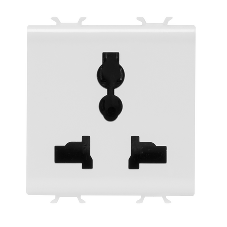 PRIZA MULTISTANDARD 2P+E - 13A/250V C.A. - 15A/127V C.A. - 2 MODULE - ALB SATINAT - CHORUSMART