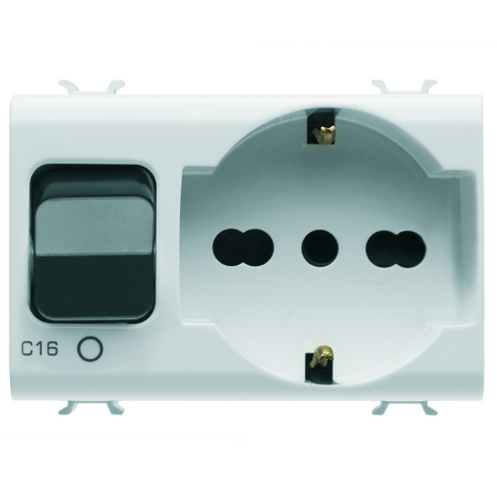 PRIZA INTERBLOCATA - 2P+E 16A - P40 - CU ÎNTRERUPATOR MINIATURAL 1P+N 16A - 230V c.a. - 3 MODULE - ALB SATINAT - CHORUSMART.