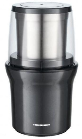 Rasnita electrica Heinner Gemmini 200 HCG-200DGIX2, 200 W, 70 g, Rasnire umeda/uscata, 2 Recipiente (Negru/Inox)