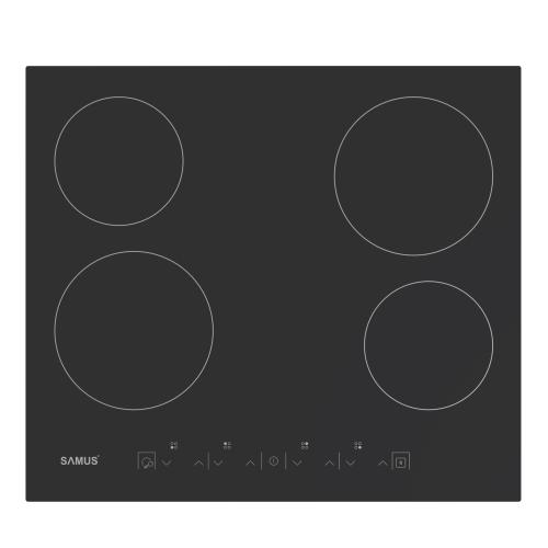 Plita incorporabila SAMUS PSVE-64BMG4, Vitroceramica, 4 arzatoare, Panou Touch Control, 9 trepte, Timer digital, 60 cm (Negru)