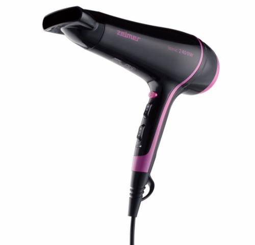 Uscator de par Zelmer ZHD8360, 2400 W, 2 Trepte de viteza, 3 Trepte temperatura (Negru/Roz)
