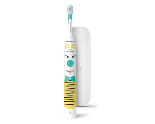 Periuta electrica pentru copii Philips Design a Pet Edition HX3603/01, Timer, 2 viteze, Husa calatorie (Albastru/Alb)