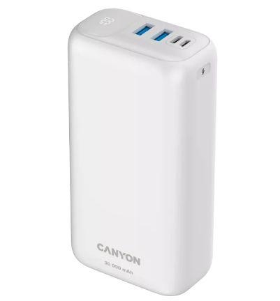 Acumulator Extern Canyon PB301B, 30000 mAh, 2x USB-A, 1x USB Type-C, PD, Quick-Charge, 20W (Alb)