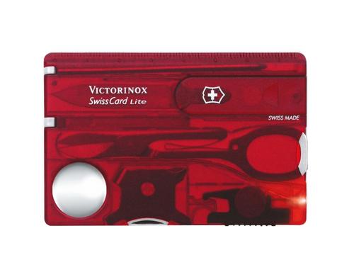 Card multifunctional Victorinox 0.7300.T Lite, 13 functii, LED, Lupa (Rosu transparent)