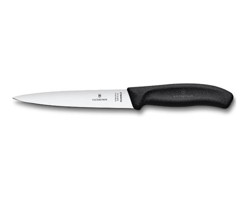 Cutit de filetat Victorinox Swiss Classic, lama flexibila 16 cm, varf ascutit, maner negru plastic (Negru)
