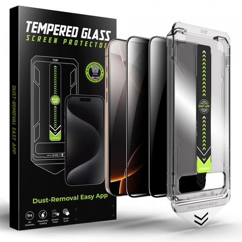 Folie de protectie Ecran Privacy Techsuit TitanGlass pentru Apple iPhone 15 Pro, Sticla Securizata, Full Glue, Set 2 bucati