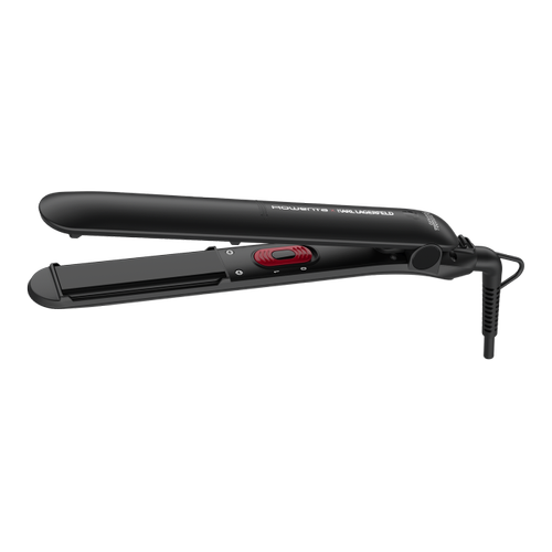 Placa de indreptat parul EasyLiss Karl Lagerfeld SF161LF0, Ceramic Tourmaline, 200 °C, placi inteligente, functie Straight & Curl, incalzire rapida, cablu 1.8m, negru&rosu