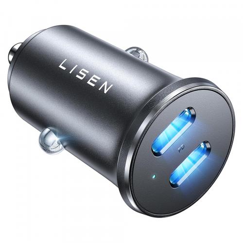 Incarcator auto Lisen, 45W, 3A, 2 x USB-C (Negru)