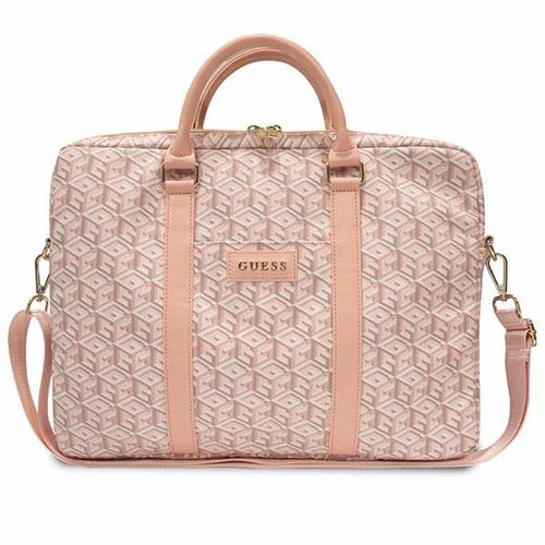 Geanta laptop, Guess G Cube, roz, piele sintetica/poliester/nailon, 16inch