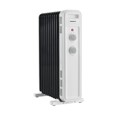 Calorifer electric HEINNER HOH-M13WH-BK, 2500W, 3 setari putere, 2500/1500/1000, 13 elementi, Termostat ajustabil, Protectie supraincalzire, Protectie in caz de rasturnare, Roti (Alb/Negru)