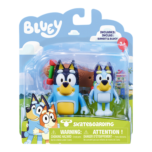 Set 2 figurine Bluey - Bluey & Bandit, Skateboard