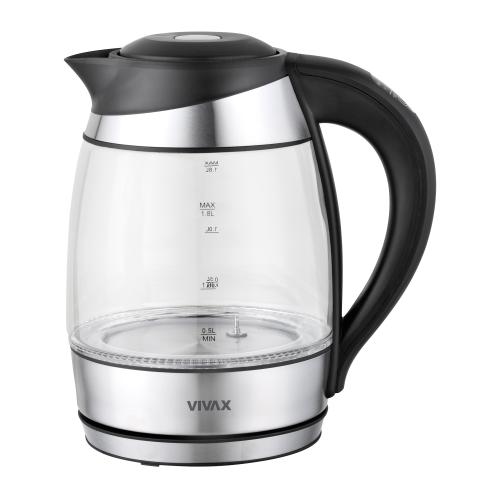 Fierbator de apa Vivax WH-180TC, 1850-2200W, 1.8 L, iluminare LED, indicator nivel apa, functie pastrare la cald, oprire automata, vas sticla (Argintiu/Negru)