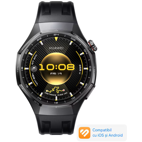 Smartwatch Huawei Watch GT 6 Pro, 46MM, Ecran AMOLED LTPO 1.47inch, Bluetooth, GPS, Monitorizare sanatate emotionala, Curea Fluoroelastomer, 5 ATM (Negru)