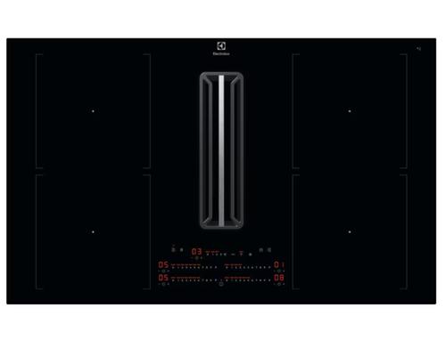 Plita inductie cu hota integrata Electrolux KCC84453CK, ComboHob FlexiBridge, Seria 600, 83 cm, Control touch prin culisare, Booster (4 zone), Functie punte, Motor inverter, 2 Filtre de carbon si aluminiu incluse, 630 mc/h (Negru)