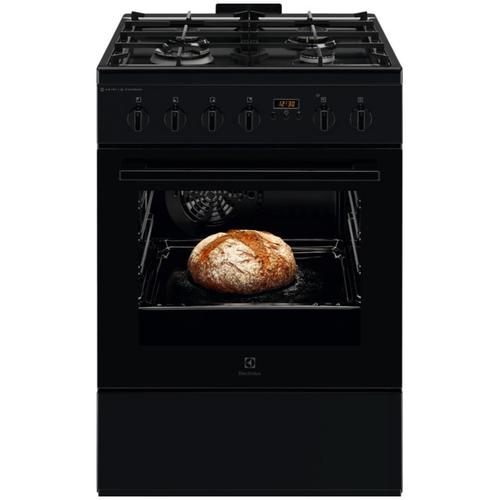 Aragaz Electrolux LKK664220K, Mixt, 4 arzatoare, SteamBake-gatire cu abur, AirFry, Autocuratare Catalitica, Timer mecanic, Aprindere integrata plita si cuptor, Grill Electric, Iluminare cuptor, 60 cm (Negru)