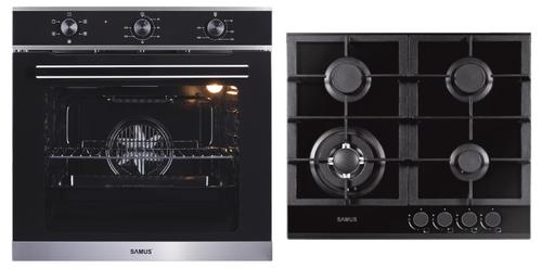 Pachet Samus ONL20 Cuptor incorporabil Samus SC623GX5, Electric, 75 L, 5 functii + Plita incorporabila Samus PSG-64SG1, Gaz, 4 arzatoare, Arzător WOK, Aprindere electrica (Negru)