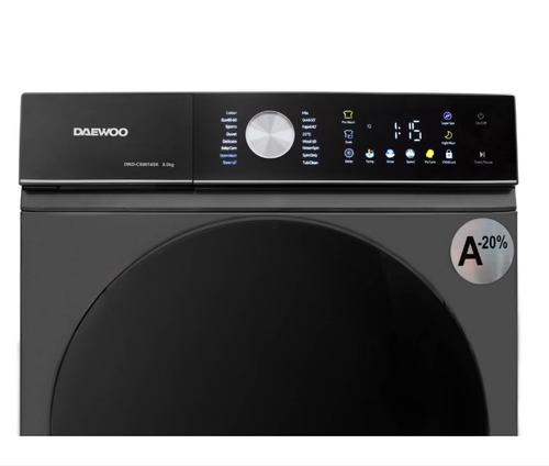 Masina de spalat rufe Daewoo DWD-CS8014SK, 8 kg, Motor inverter, 1400 rpm, Clasa A-30%, 16 programe, Butoane touch, Usa dubla neagra (Argintiu)
