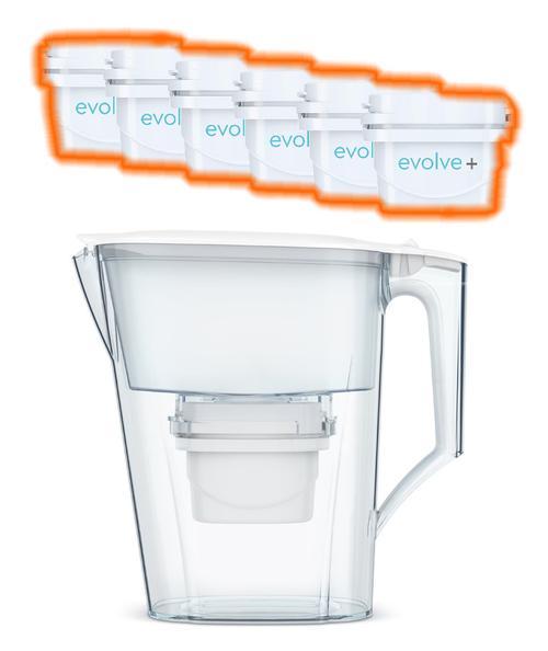 6 filtre de apa Evolve + Cana filtranta Aqua Optima Liscia, 2.5 litri (Alb)