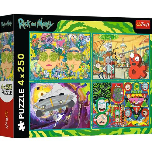 Puzzle Trefl din 4 x 250 piese - Realitatea distorsionata a lui Rick și Morty