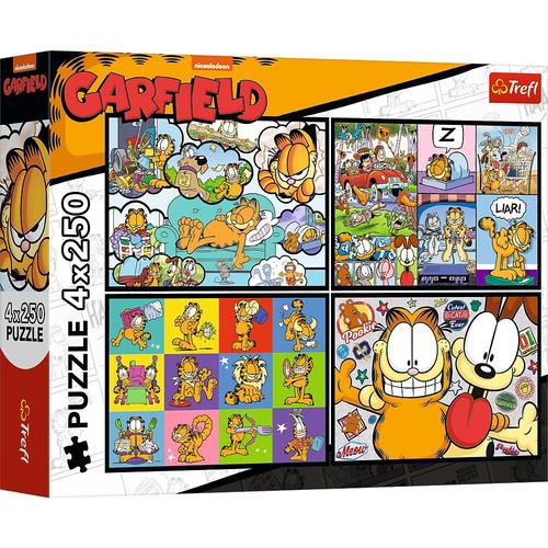 Puzzle Trefl din 4 x 250 piese - Lui Garfield nu-i place ziua de luni