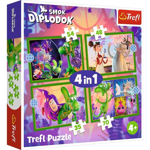 Puzzle Trefl 4 în 1 - Lumea micului dinozaur Diplodocus
