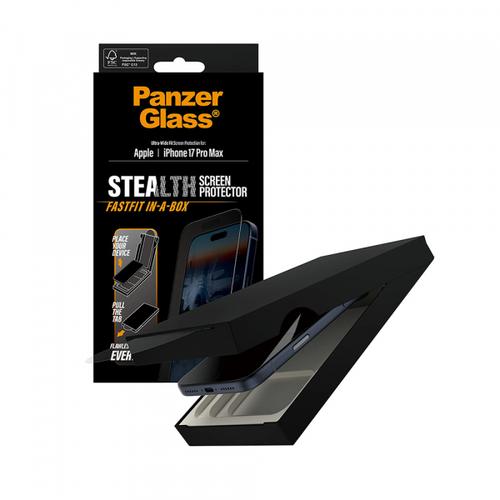 Folie de protectie Ecran PanzerGlass Ultra-Wide Fit Stealth Fastfit pentru Apple iPhone 17 Pro Max, Sticla Securizata, Full Glue, Neagra