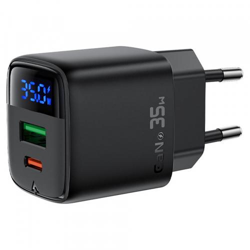 Incarcator Retea Acefast A116 Display, 35W, 3A, 1 x USB-A - 1 x USB-C (Negru)