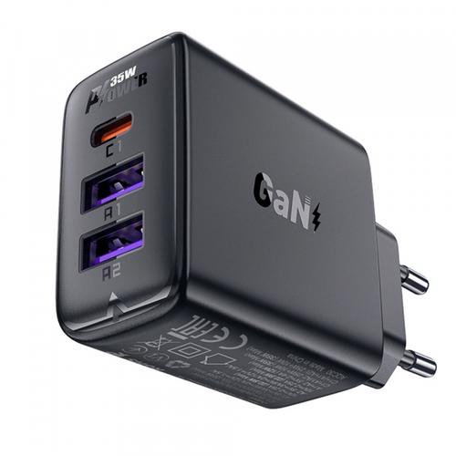 Incarcator Retea Acefast A57, 35W, 3A, 2 x USB-A - 1 x USB-C (Negru)